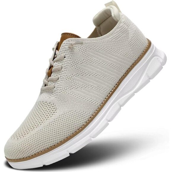 ⚡Men's X1-Beige Mesh Oxfords Lace-Up Lightweight Casual Walking Driving Sneakers - Picture 1 of 7